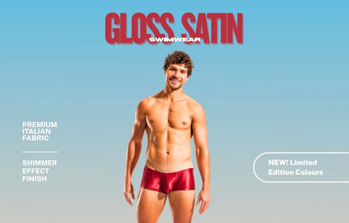 Promotional image for the 2026 Cocksox Gloss Satin Swimwear Collection release
