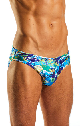 Cocksox CX06PR Drawstring Swim Brief in Paradise Palms print side body image