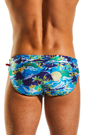 Cocksox CX06PR Drawstring Swim Brief in Paradise Palms print back body image